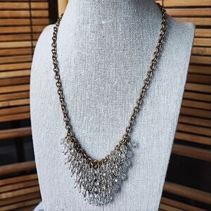 J. Crew Crystal Clear Faceted Beads Brass Tone Chainmaille Statement Necklace